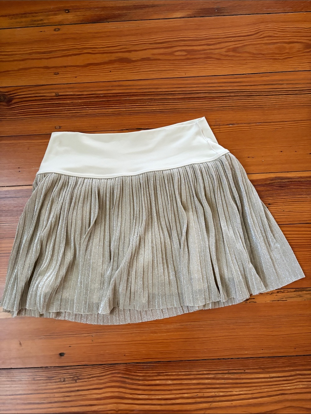 aerie Silver Pleated Skirt with Cream Waistband